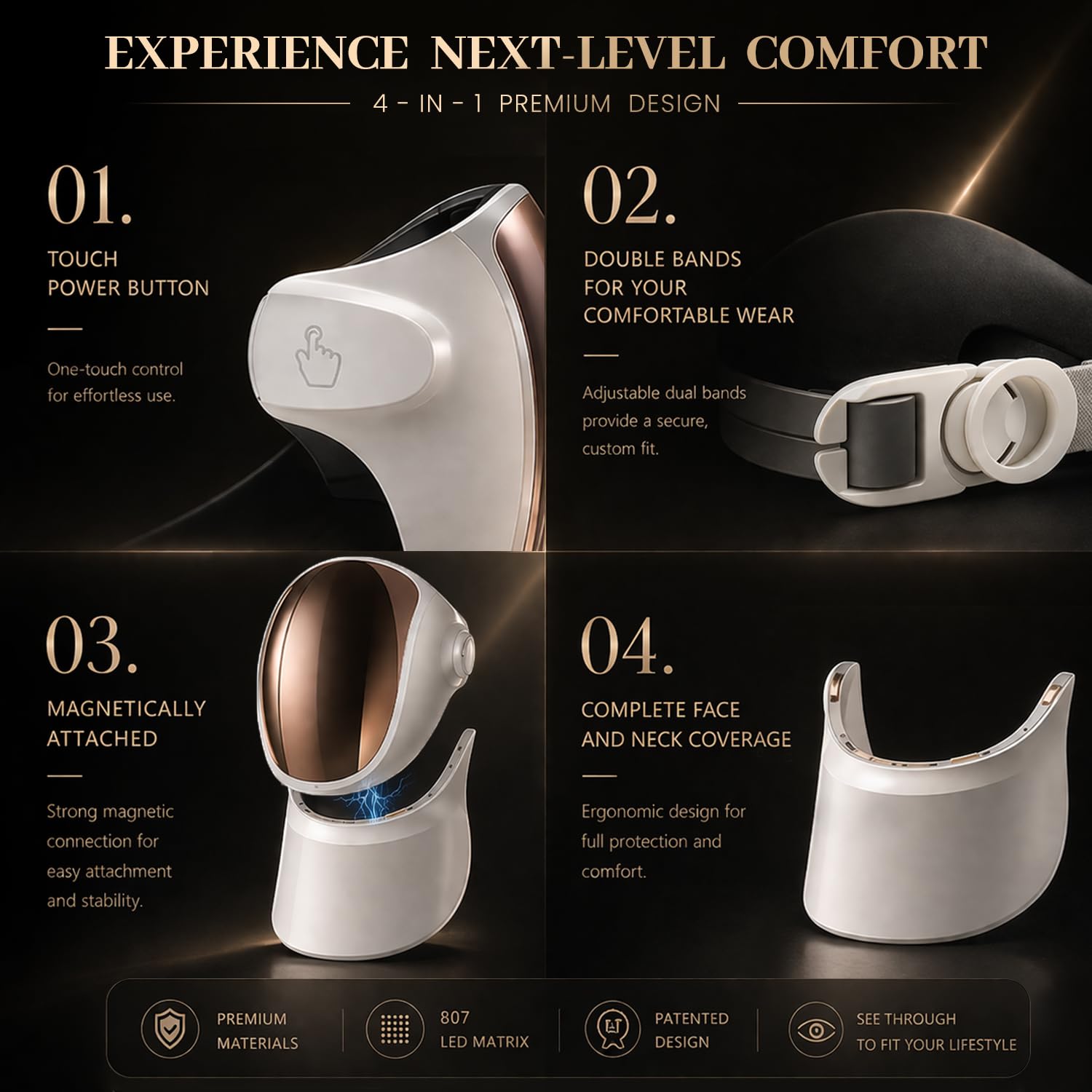 LED Face and Neck Light Therapy Mask